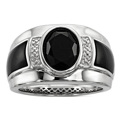 Men's Sterling Silver Onyx & Diamond Ring