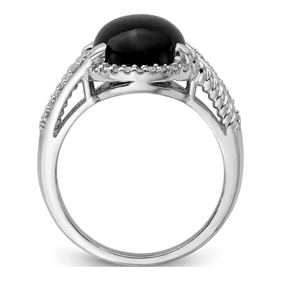 Sterling Silver 1/8 ct tw Onyx & Diamond Ring – view 3