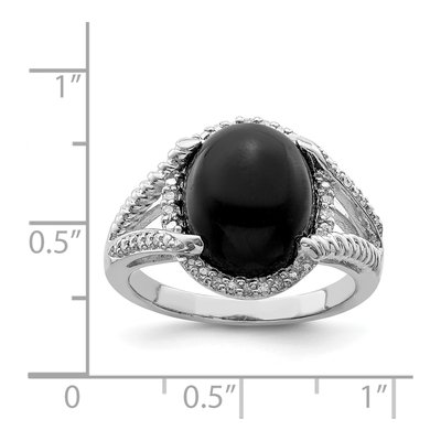 Sterling Silver 1/8 ct tw Onyx & Diamond Ring – view 4