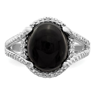 Sterling Silver 1/8 ct tw Onyx & Diamond Ring – view 6