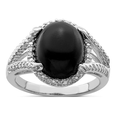 Sterling Silver 1/8 ct tw Onyx & Diamond Ring