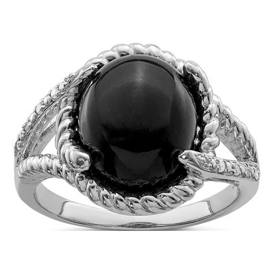 Sterling Silver Onyx & Diamond Ring