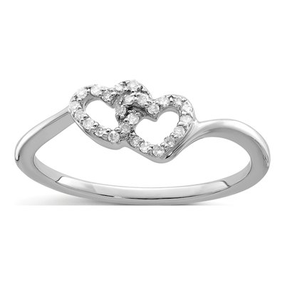 Sterling Silver 0.11 ct tw Diamond Double Heart Promise Ring