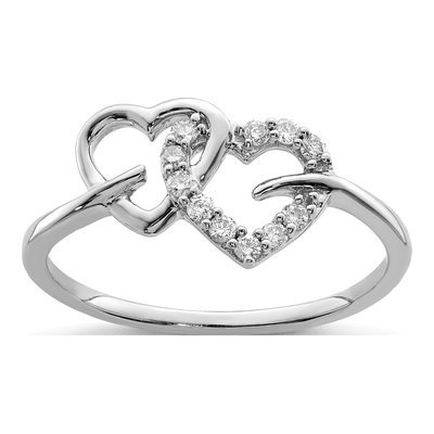 Sterling Silver 1/8 ct tw Diamond Double Heart Ring
