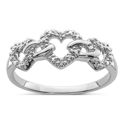 Sterling Silver Diamond Triple Heart Ring