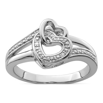 Sterling Silver Diamond Double Heart Ring