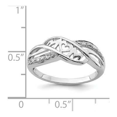 Sterling Silver Diamond Heart MOM Ring – view 5