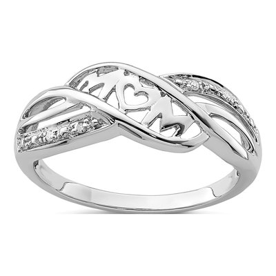 Sterling Silver Diamond Heart MOM Ring