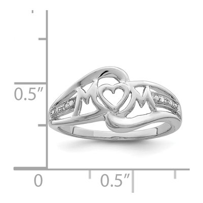 Sterling Silver Diamond Heart MOM Ring – view 5