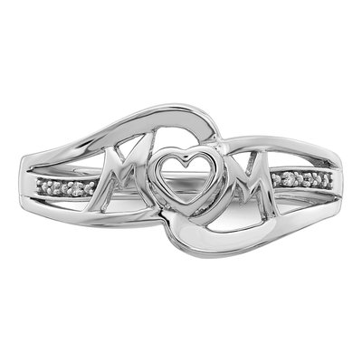 Sterling Silver Diamond Heart MOM Ring – view 6