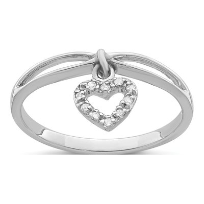 Sterling Silver 1/20 ct tw Diamond Heart Dangle Ring