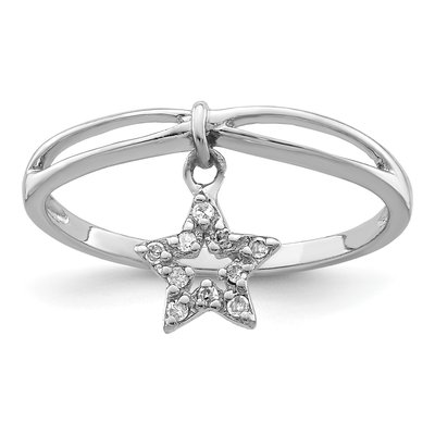 Sterling Silver 1/20 ct tw Diamond Star Dangle Ring