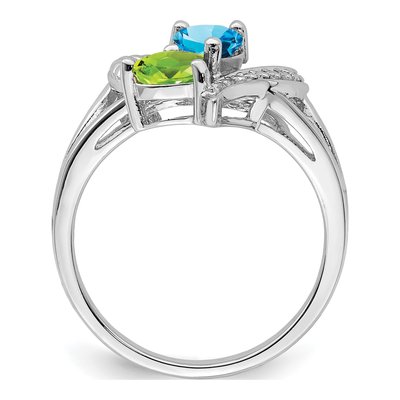 Sterling Silver Swiss Blue Topaz & Peridot Heart Ring – view 3