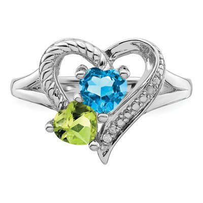 Sterling Silver Swiss Blue Topaz & Peridot Heart Ring – view 6