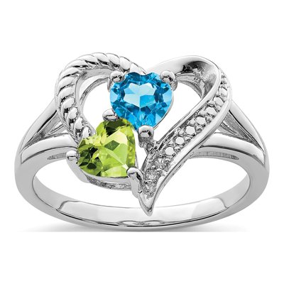 Sterling Silver Swiss Blue Topaz & Peridot Heart Ring