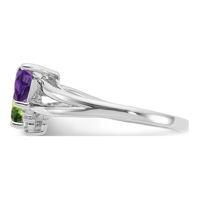 Sterling Silver Amethyst & Peridot Heart Ring – view 4