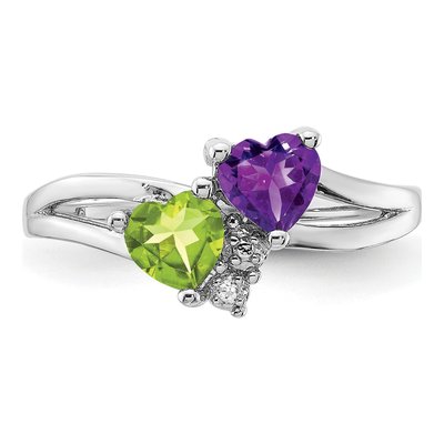 Sterling Silver Amethyst & Peridot Heart Ring – view 5