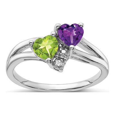 Sterling Silver Amethyst & Peridot Heart Ring