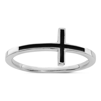 Sterling Silver Antiqued Sideways Cross Ring