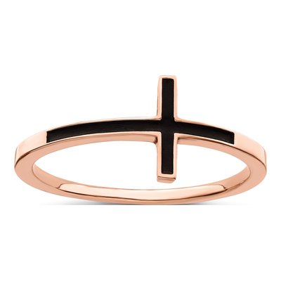 Rose Gold-Plated Sterling Silver Sideways Cross Ring