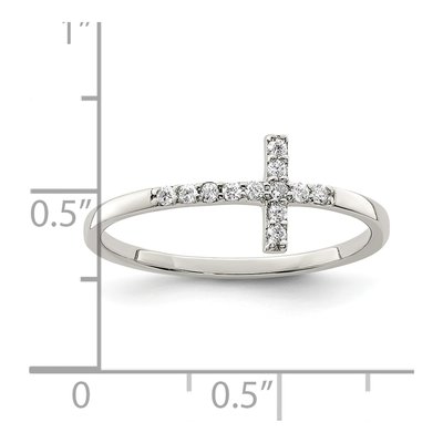 Sterling Silver CZ Sideways Cross Ring – view 4