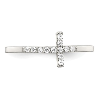 Sterling Silver CZ Sideways Cross Ring – view 6