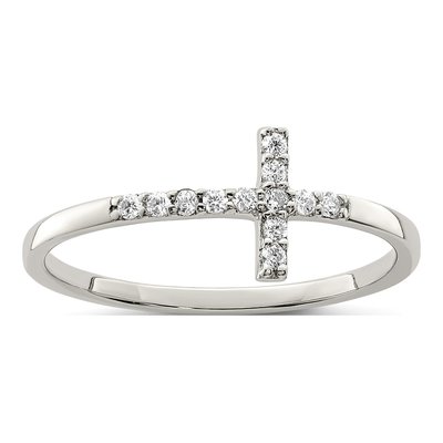 Sterling Silver CZ Sideways Cross Ring