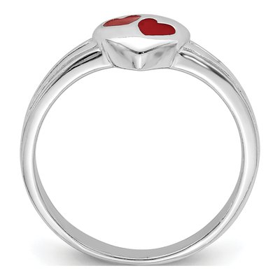 Sterling Silver Girls' Red Enamel Heart Ring – view 3