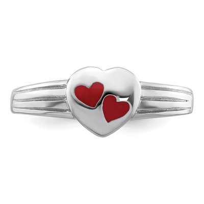Sterling Silver Girls' Red Enamel Heart Ring – view 6