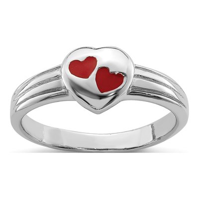 Sterling Silver Girls' Red Enamel Heart Ring