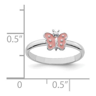Sterling Silver Girls' Pink Enamel Butterfly Ring – view 5