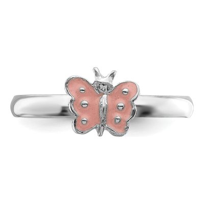 Sterling Silver Girls' Pink Enamel Butterfly Ring – view 6
