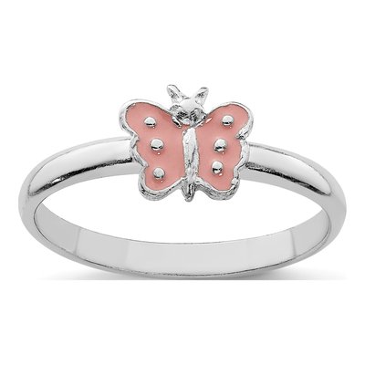 Sterling Silver Girls' Pink Enamel Butterfly Ring