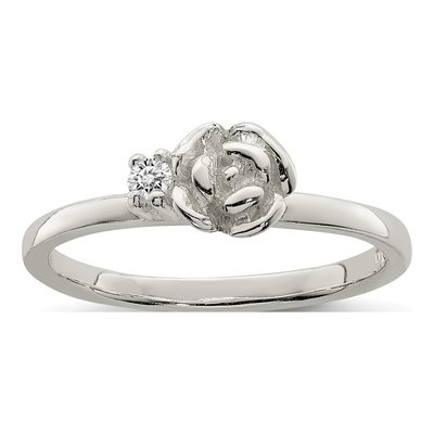 Sterling Silver CZ Kids' Clear Ring