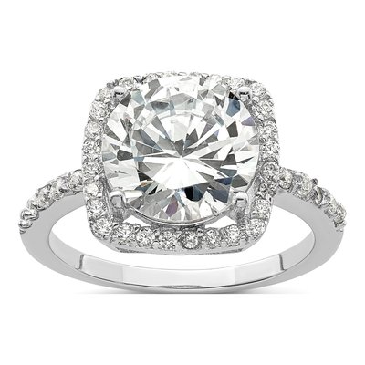 Sterling Silver CZ Square Halo Engagement Ring