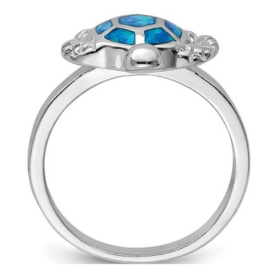 Sterling Silver Lab-Created Opal Turtle Ring – view 3