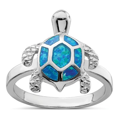 Sterling Silver Lab-Created Opal Turtle Ring