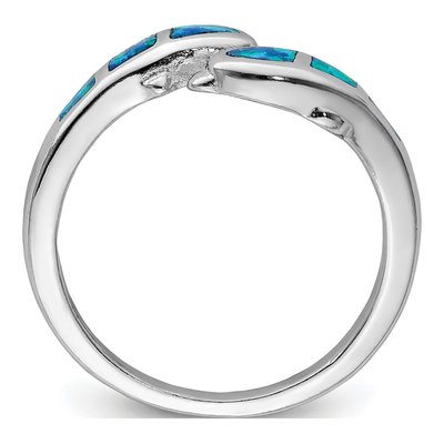 Sterling Silver Lab-Created Opal Dolphins Ring – view 3