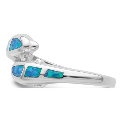 Sterling Silver Lab-Created Opal Dolphins Ring – view 4