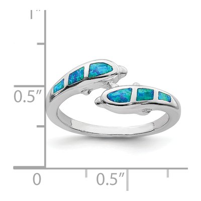 Sterling Silver Lab-Created Opal Dolphins Ring – view 5