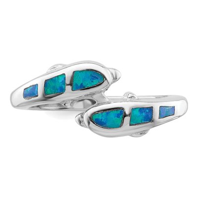 Sterling Silver Lab-Created Opal Dolphins Ring – view 6