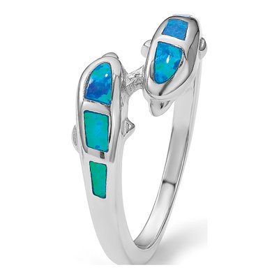 Sterling Silver Lab-Created Opal Dolphins Ring – view 8