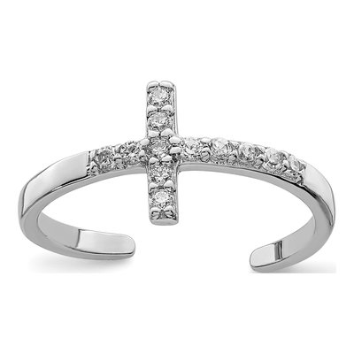 Sterling Silver CZ Cross Toe Ring