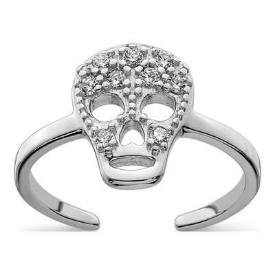 Sterling Silver CZ Skull Toe Ring