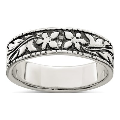 Sterling Silver Antiqued Floral Ring