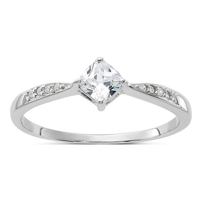 Sterling Silver CZ Square Engagement Ring
