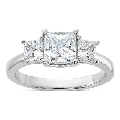 Sterling Silver CZ 3-Stone Engagement Ring