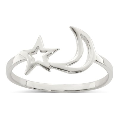 Sterling Silver Star Moon Ring