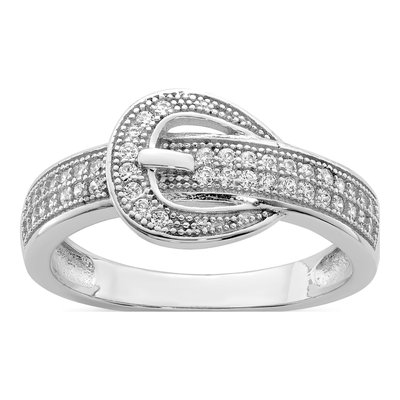 Sterling Silver CZ Buckle Ring