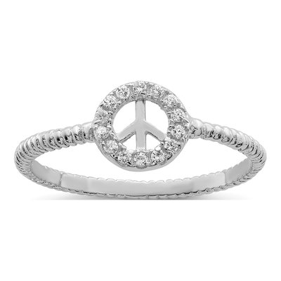 Sterling Silver CZ Peace Sign Ring
